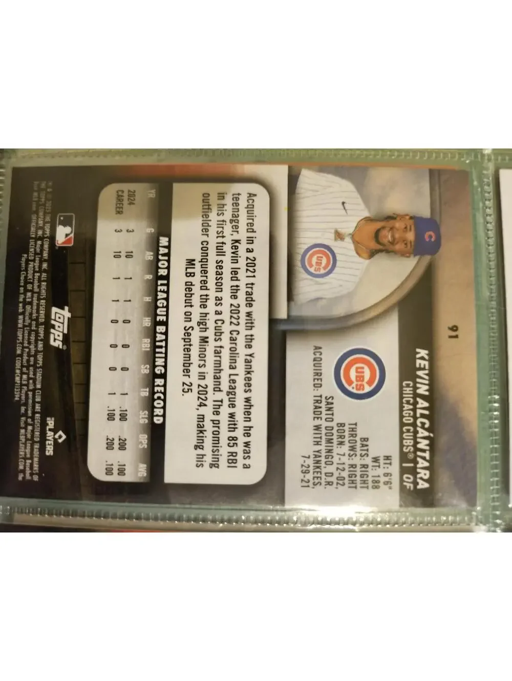 2025 Topps Stadium Club #91 Kevin Alcantara Rookie Chicago Cubs